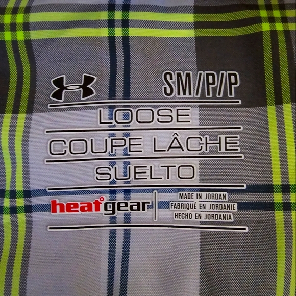 UNDER ARMOUR Gray/Green/White Plaid Casual Button Down Short Sleeve - Picture 4 of 6